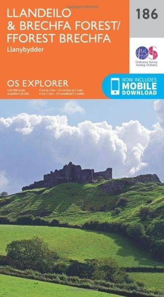 Cover image for O.S. Explorer 186 Llandeilo & Brechfa Forest/Fforest Brechfa, isbn: 9780319243794