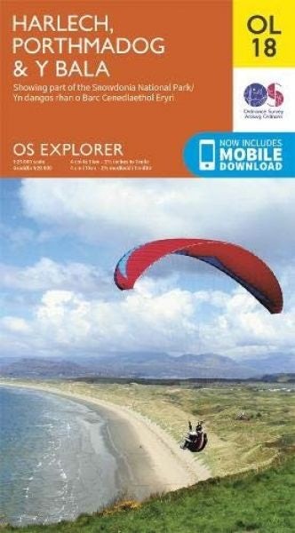 Cover image for O.S. Explorer OL 18 Harlech, Porthmadog & y Bala, isbn: 9780319263587