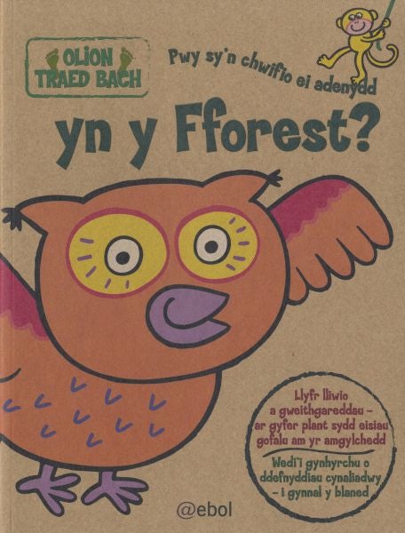 Cover image for Olion Traed Bach: 1. Pwy Sy'n Chwifio ei Adenydd yn y Fforest?, isbn: 9781905255528