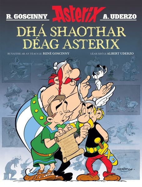 Cover image for Dhá Shaothar Déag Asterix ( Leabhair Mhaisithe Asterix / Asterix Illustrated Albums in Irish), isbn: 9781913573829